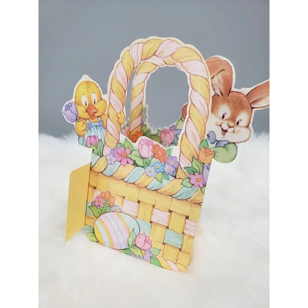 LOT 6 American Greeting Bloomer Bunny Pop Out Easter Basket Diecut 1991‎ retro